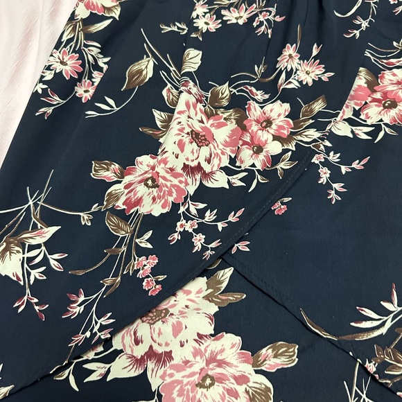 West Kei Navy Floral Faux Wrap Skirt - Picture 4 of 13